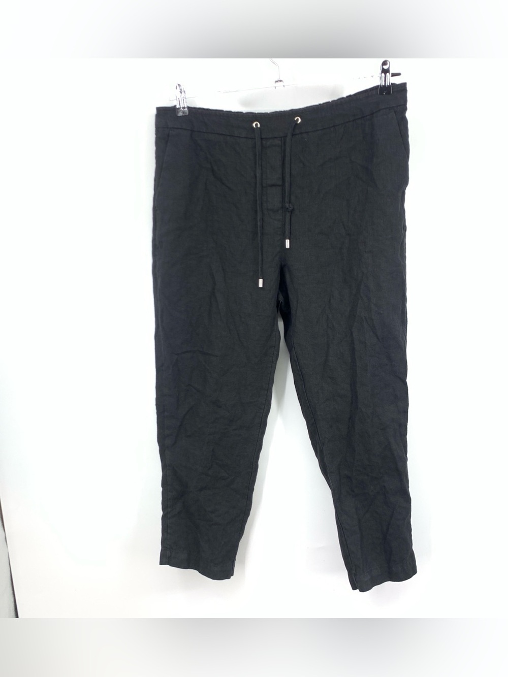 Chicos Women Size 2.5 14 Pants Black 100% Linen Slim Straight Pull On Ankle Crop